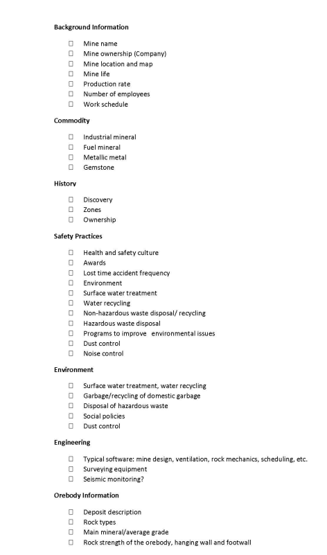 Mining checklist 1