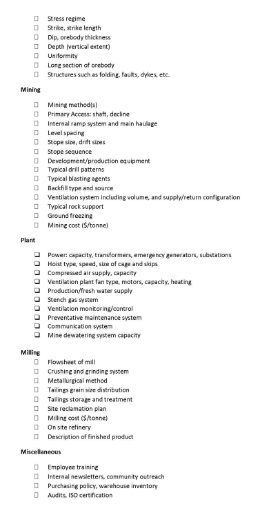 Mining checklist 2